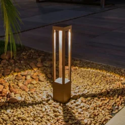 FARO BARCELONA Gadebelysning > Agra LED-gadelampe, rustbrun, aluminium/glas, højde 65 cm