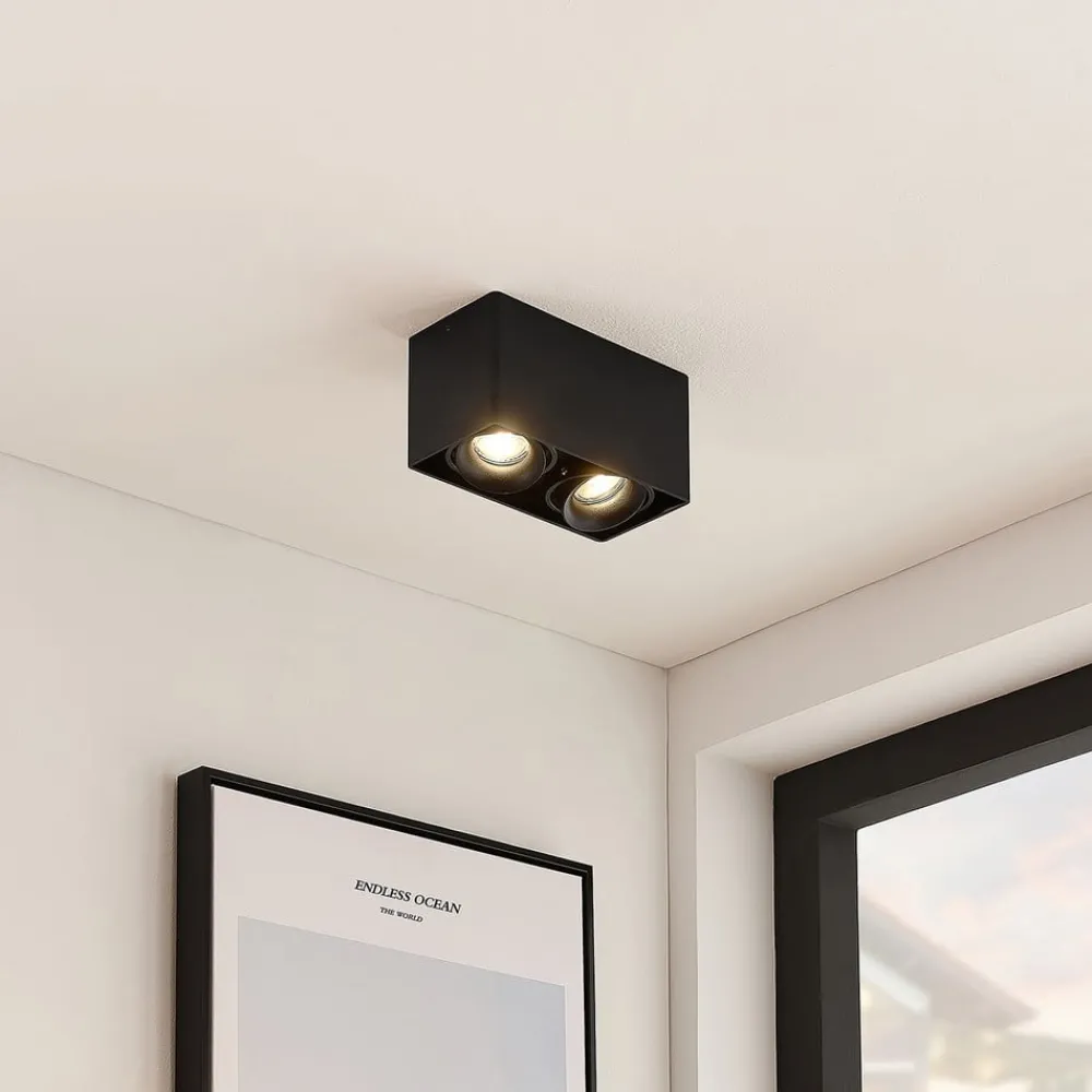 Loftlamper|Loftlamper ^ Arcchio Kubika downlight, 19 cm, sort, 2 lyskilder, metal