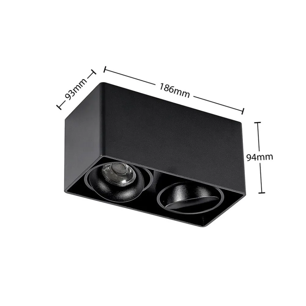 Loftlamper|Loftlamper ^ Arcchio Kubika downlight, 19 cm, sort, 2 lyskilder, metal