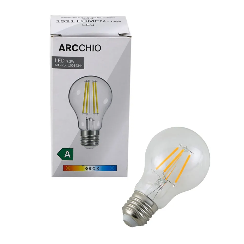 Arcchio Filament Pære|Led Pærer > LED-filamentpære, E27 7,2W, 3000K, klar, 1521 lm