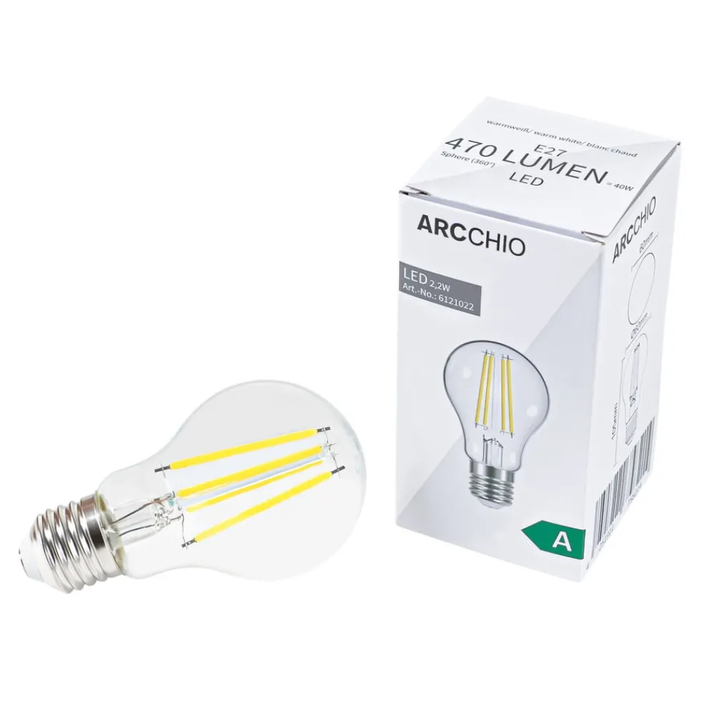 Arcchio Filament Pære|Led Pærer > LED-filamentpære, E27, 2,2 W, klar, 3.000 K