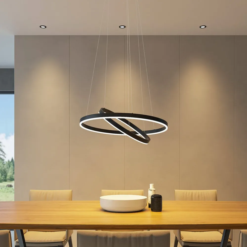 Pendellamper|Pendellamper ^ Arcchio LED-hængelampe Albiona, sort, 2 ringe, Ø 60 cm