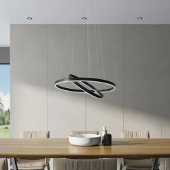 Pendellamper|Pendellamper ^ Arcchio LED-hængelampe Albiona, sort, 2 ringe, Ø 60 cm