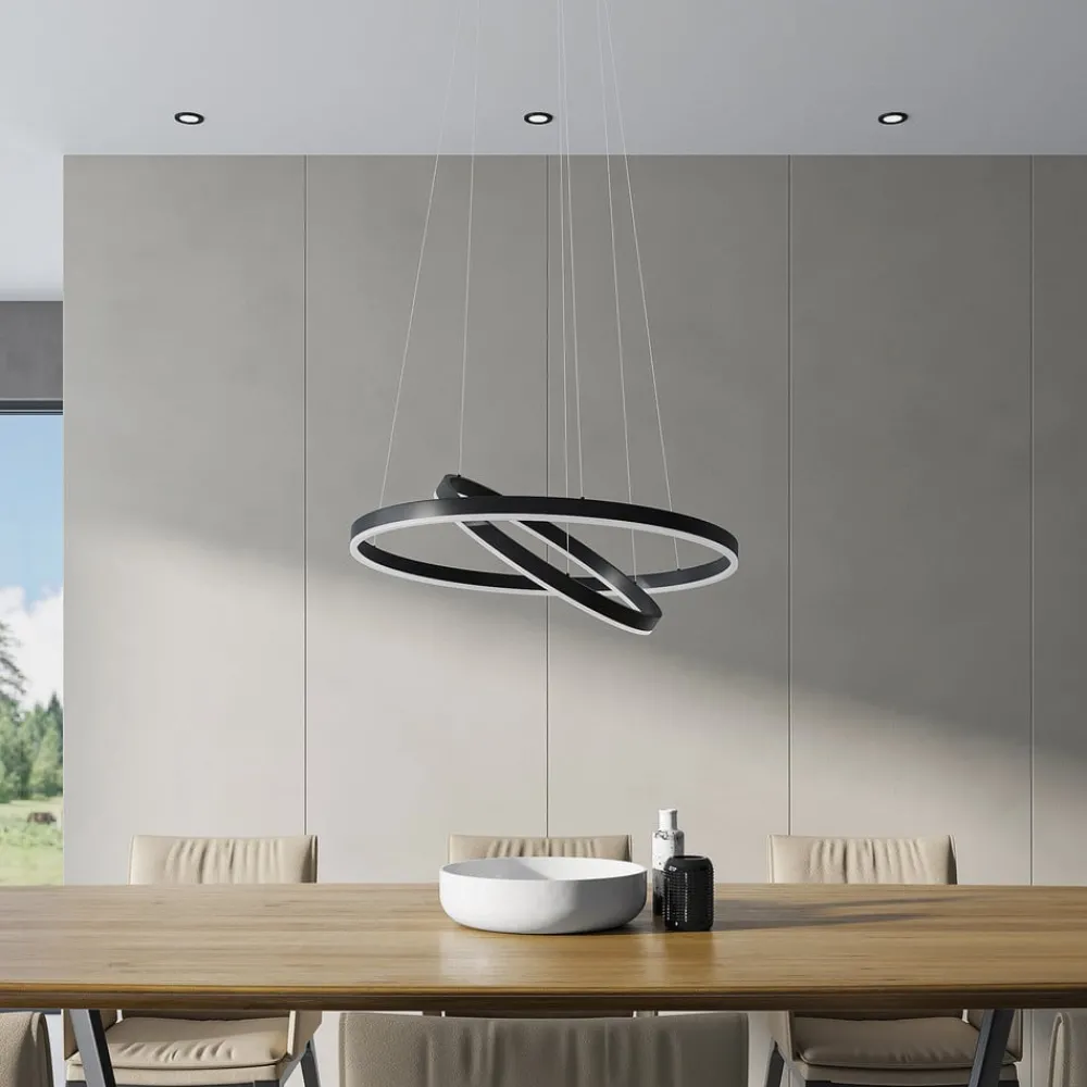 Pendellamper|Pendellamper ^ Arcchio LED-hængelampe Albiona, sort, 2 ringe, Ø 60 cm