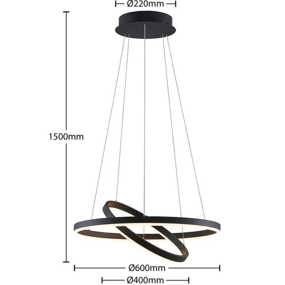 Pendellamper|Pendellamper ^ Arcchio LED-hængelampe Albiona, sort, 2 ringe, Ø 60 cm