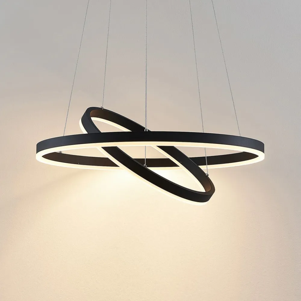 Pendellamper|Pendellamper ^ Arcchio LED-hængelampe Albiona, sort, 2 ringe, Ø 60 cm