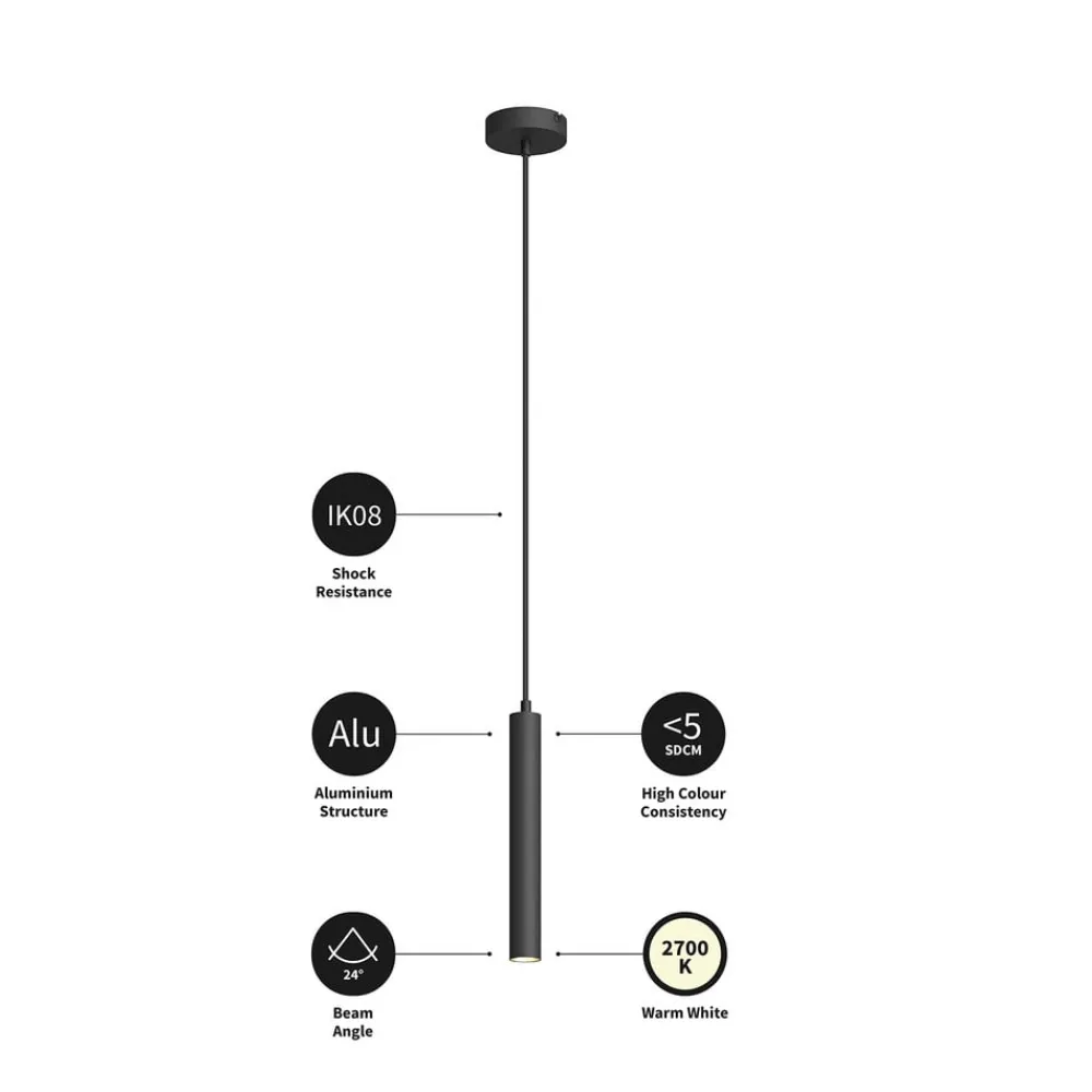 Arcchio Pendellamper > LED-pendellampe Franka, 1 lyskilde, Ø 4 cm, sort