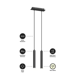 Arcchio Pendellamper > LED-pendellampe Franka, 2 lyskilder, sort, aluminium