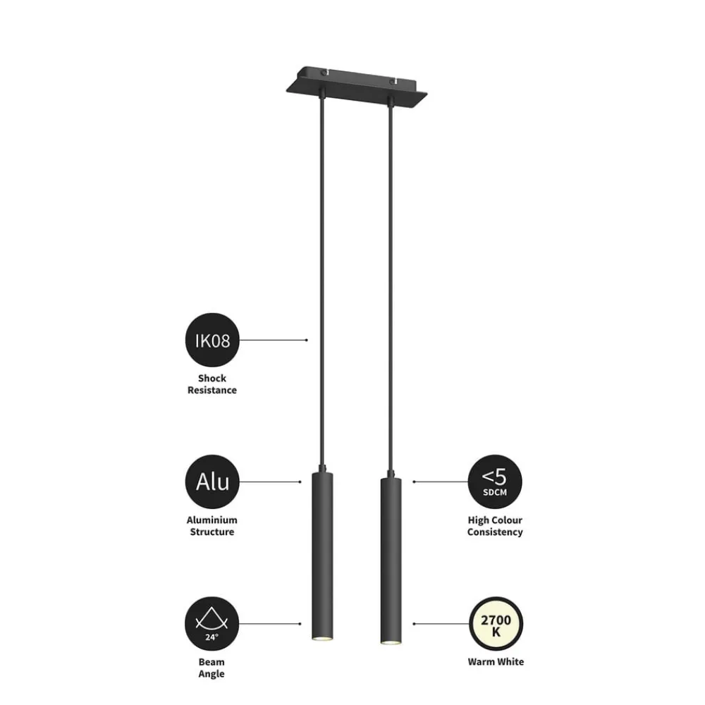 Arcchio Pendellamper > LED-pendellampe Franka, 2 lyskilder, sort, aluminium