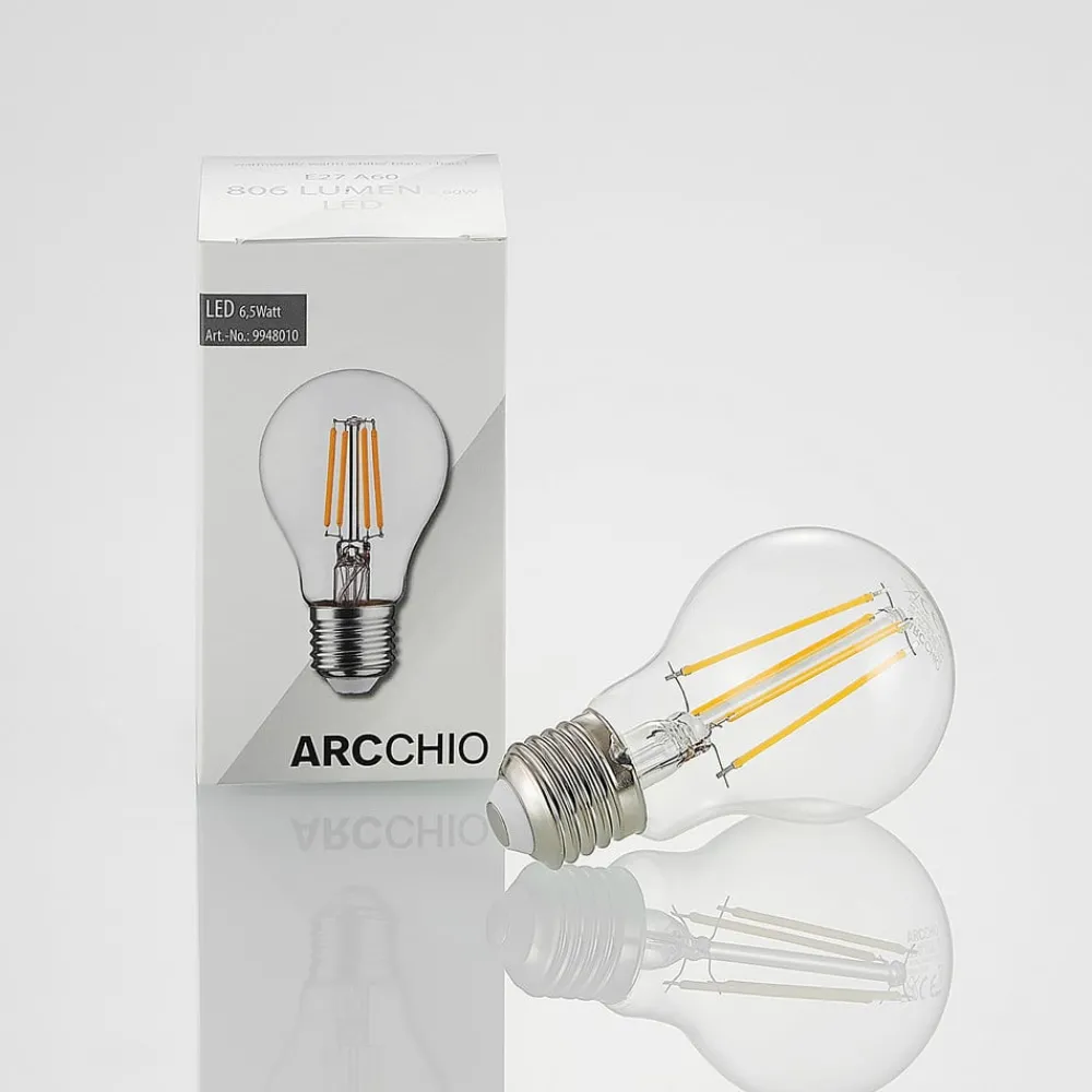 Dæmpbar Led-Pære|Filament Pære ^ Arcchio LED-pære, filament, E27, 6,5W, klar, 2.700K