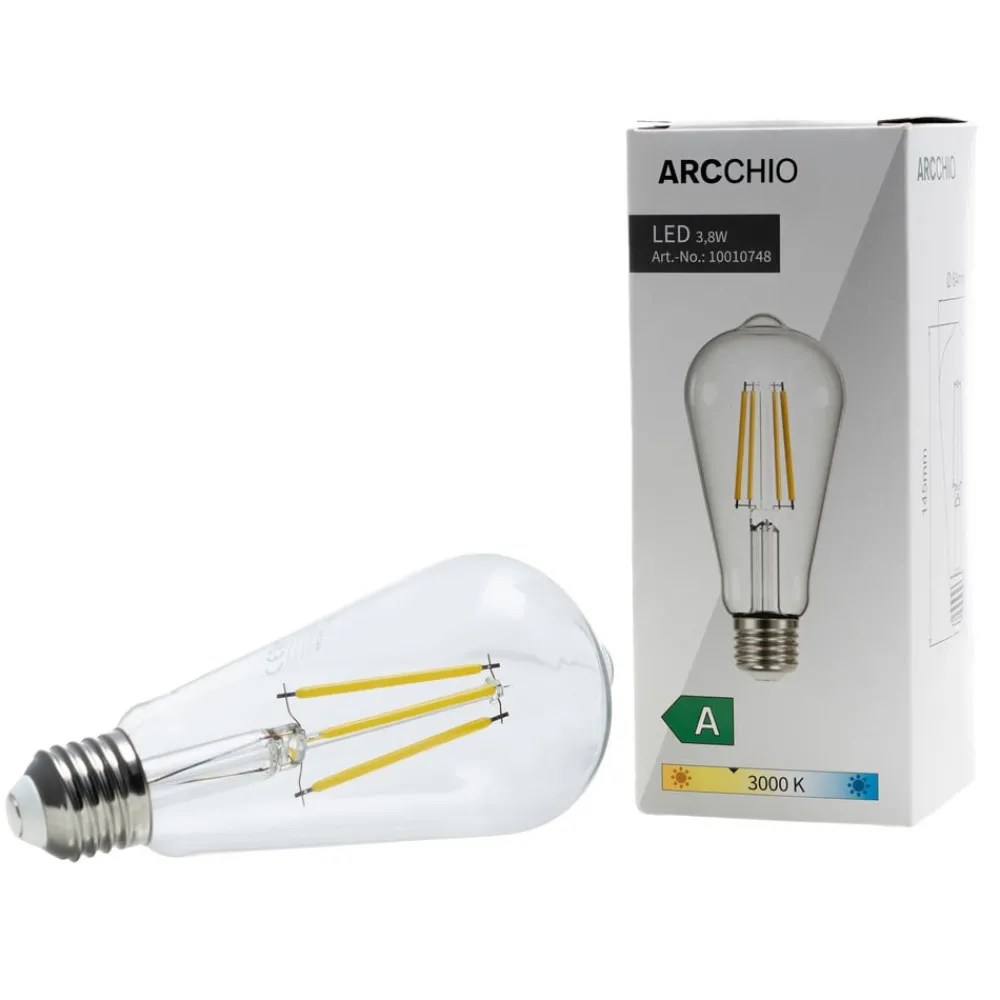 Arcchio Filament Pære|Led Pærer > LED-rustik lyspære, E27 3,8W, klar, 3000K, 806lm