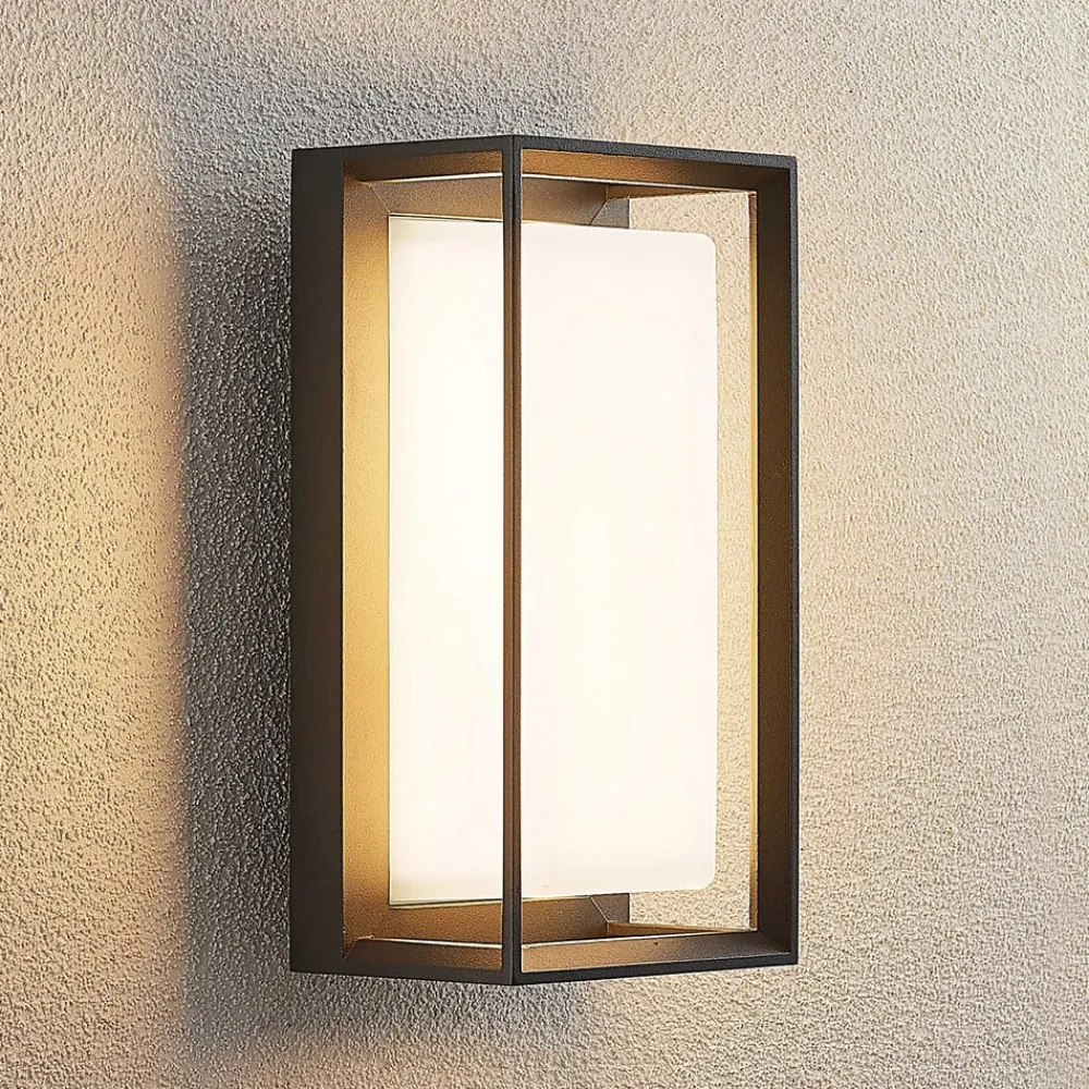 Terrassebelysning|Væglamper ^ Arcchio LED-væglampe Ismera, antracit/opal, IP65, glas