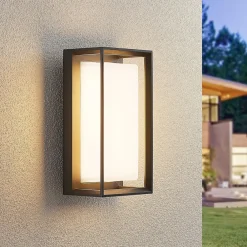 Terrassebelysning|Væglamper ^ Arcchio LED-væglampe Ismera, antracit/opal, IP65, glas
