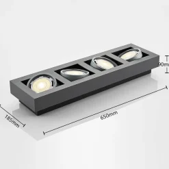 Arcchio Loftlamper|Loftlamper > loftspot Ronka, 65 cm, 4 lyskilder, grå, GU10