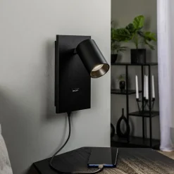 Væglamper ^ Arcchio spotlight Brinja, sort, metal, USB-C, afbryder