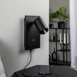 Væglamper ^ Arcchio spotlight Brinja, sort, metal, USB-C, afbryder