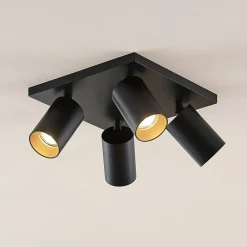 Spotlights ^ Arcchio spotlight Brinja, sort, kantet, Ø 6 cm, 4 lyskilder, GU10