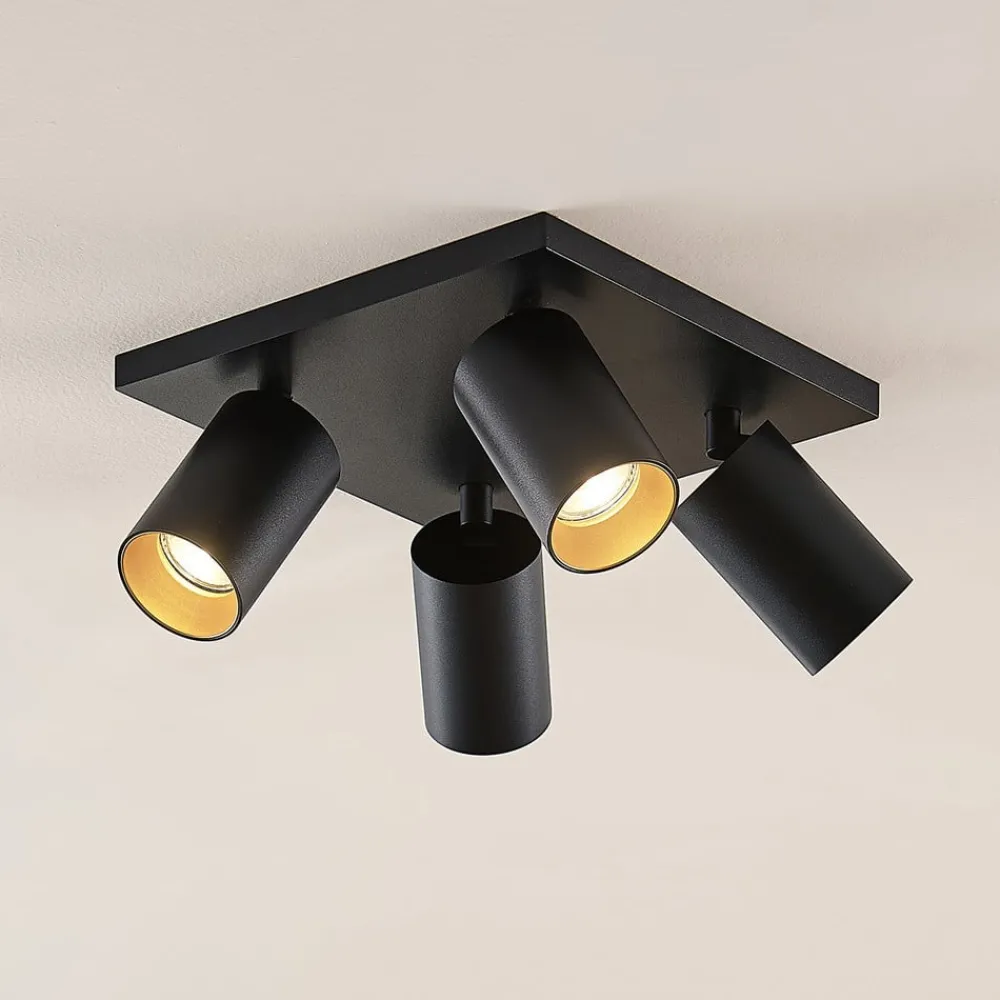 Spotlights ^ Arcchio spotlight Brinja, sort, kantet, Ø 6 cm, 4 lyskilder, GU10