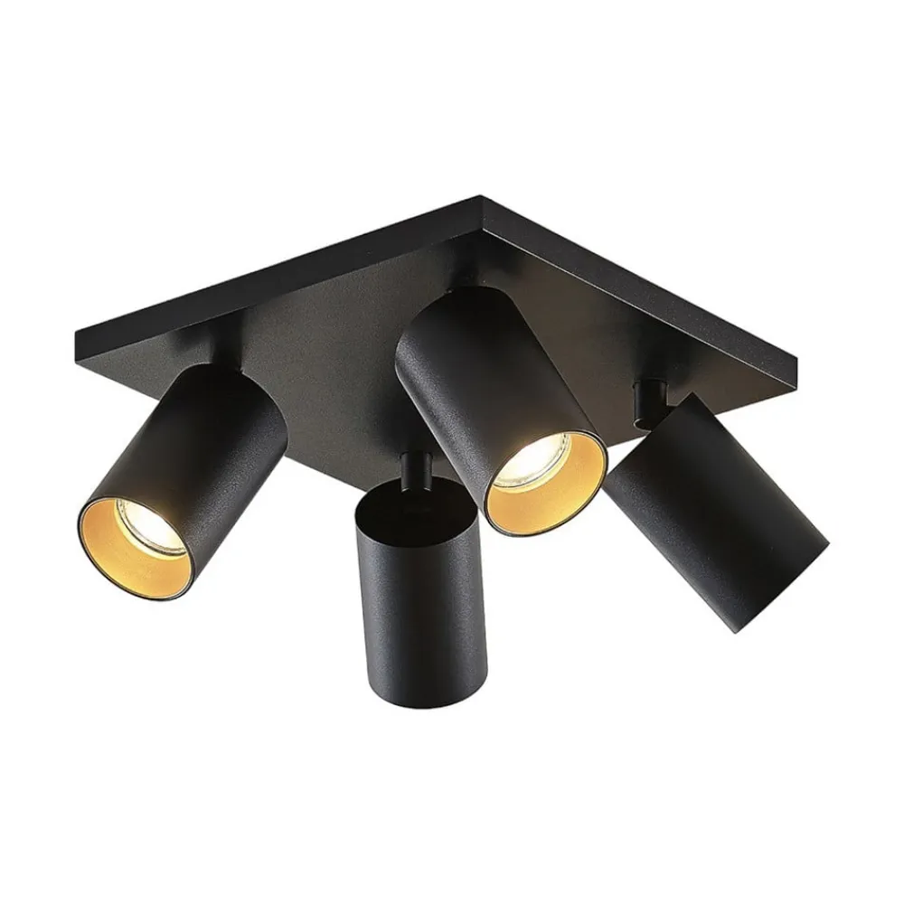 Spotlights ^ Arcchio spotlight Brinja, sort, kantet, Ø 6 cm, 4 lyskilder, GU10