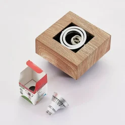 Arbejdsrum/Kontor|Spotlights ^ Arcchio spotlight Vince, 14 x 14 cm, træfarvet, metal, GU10