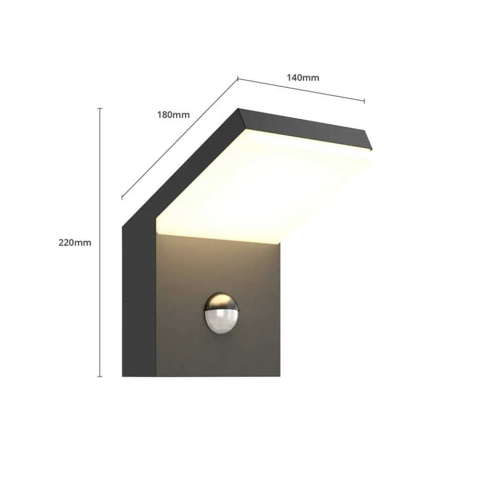 Væglampe Med Sensor|Væglamper ^ Arcchio udendørs LED-væglampe Yolena, sensor, antracit, aluminium