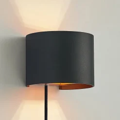 Væglamper|Væglamper ^ Arcchio væglampe Zuzana, rund, sort, stik, 13 cm
