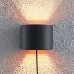 Væglamper|Væglamper ^ Arcchio væglampe Zuzana, rund, sort, stik, 13 cm