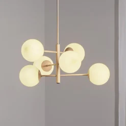 Domiluce Pendellamper > Aurora hængelampe, beige, Ø 60 cm, 6 lyskilder, glas, E14