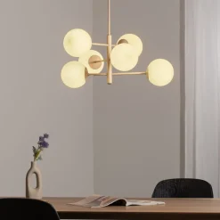 Domiluce Pendellamper > Aurora hængelampe, beige, Ø 60 cm, 6 lyskilder, glas, E14