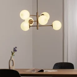 Pendellamper ^ Domiluce Aurora hængelampe, brun, Ø 60 cm, 6 lyskilder, glas, E14