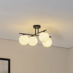 Gang|Loftlamper ^ Domiluce Aurora loftlampe, sort, Ø 50 cm, 4 lyskilder, glas, E14
