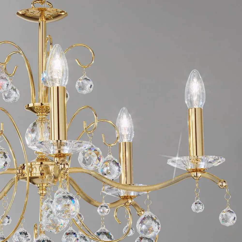 Lysekroner ^ austrolux lysekrone Carmen II, glas, guldbelagt, 65 cm
