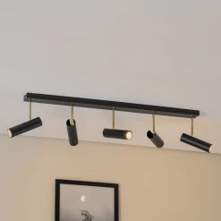 Luminex Spotlights > Axion loftlampe, 5 lyskilder, sort/guld, lang, stål