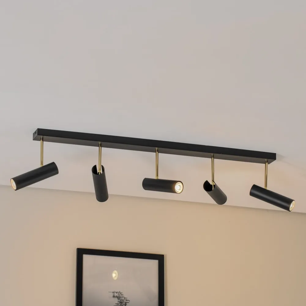 Luminex Spotlights > Axion loftlampe, 5 lyskilder, sort/guld, lang, stål