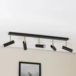 Luminex Spotlights > Axion loftlampe, 5 lyskilder, sort/guld, lang, stål