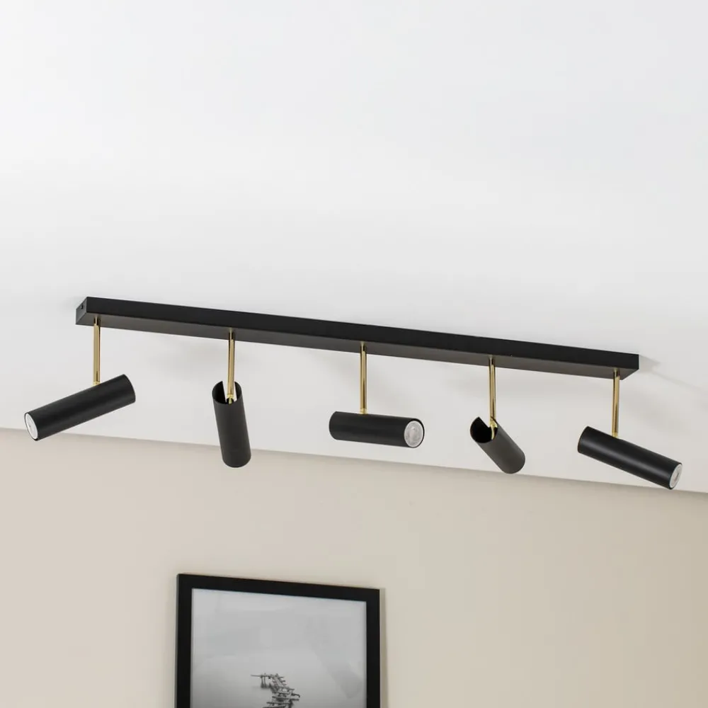 Luminex Spotlights > Axion loftlampe, 5 lyskilder, sort/guld, lang, stål