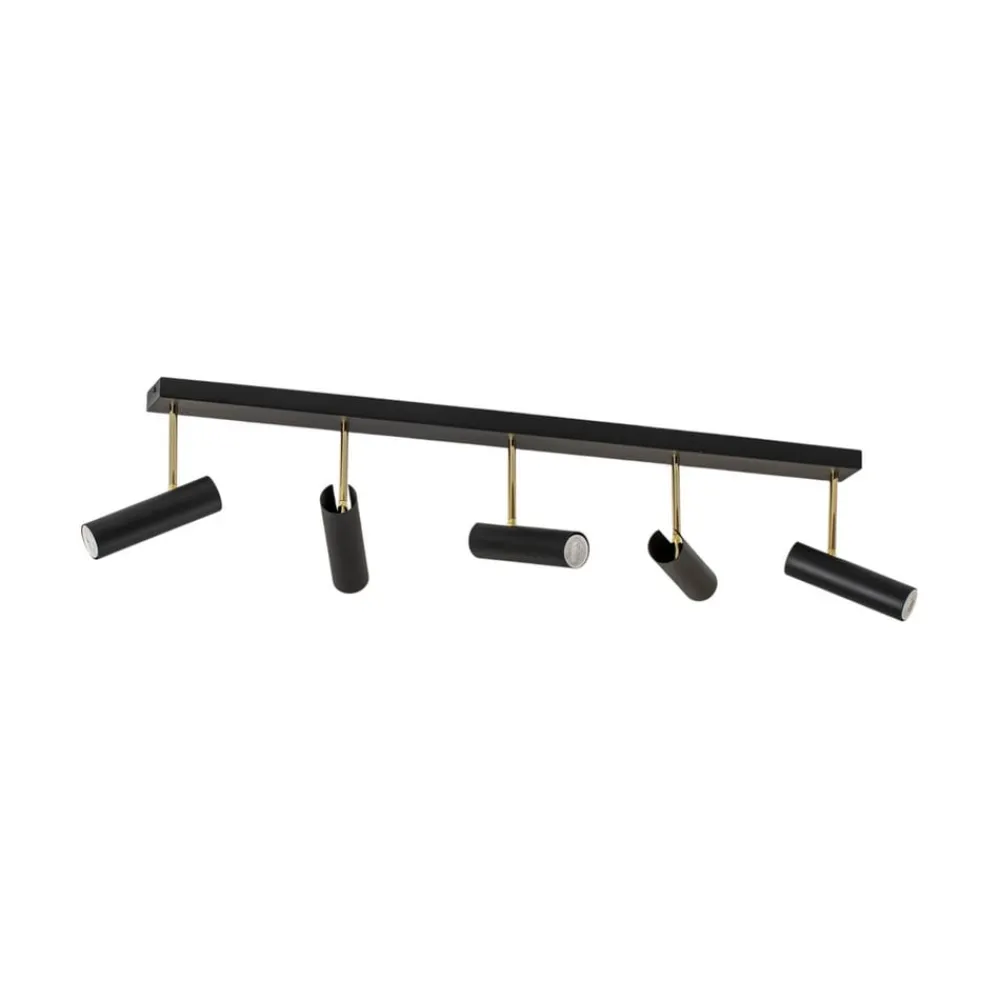 Luminex Spotlights > Axion loftlampe, 5 lyskilder, sort/guld, lang, stål