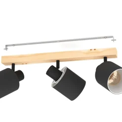 Loftlamper|Spotlights ^ EGLO Batallas loftspot, længde 48 cm, sort/træ, 3 lyskilder.