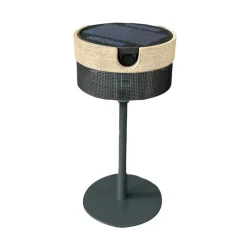 Solcellelamper ^ Les Jardins Bateak LED solcellebordlampe, sort / teakgrå, 2.700 K