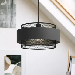 EGLO Pendellamper > Bazely hængelampe, Ø 40 cm, sort, stof