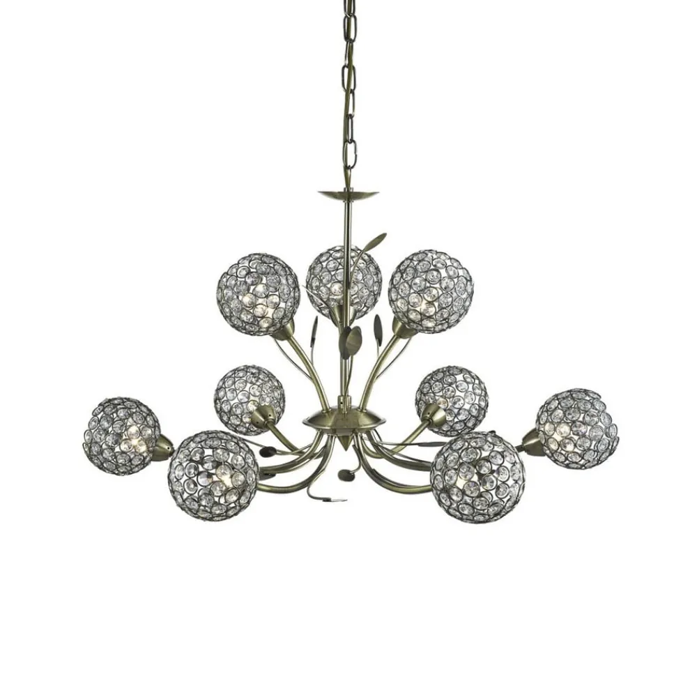 Searchlight Lysekroner > Bellis II lysekrone, antik messingfarvet, glas, 9 lyskilder, G9