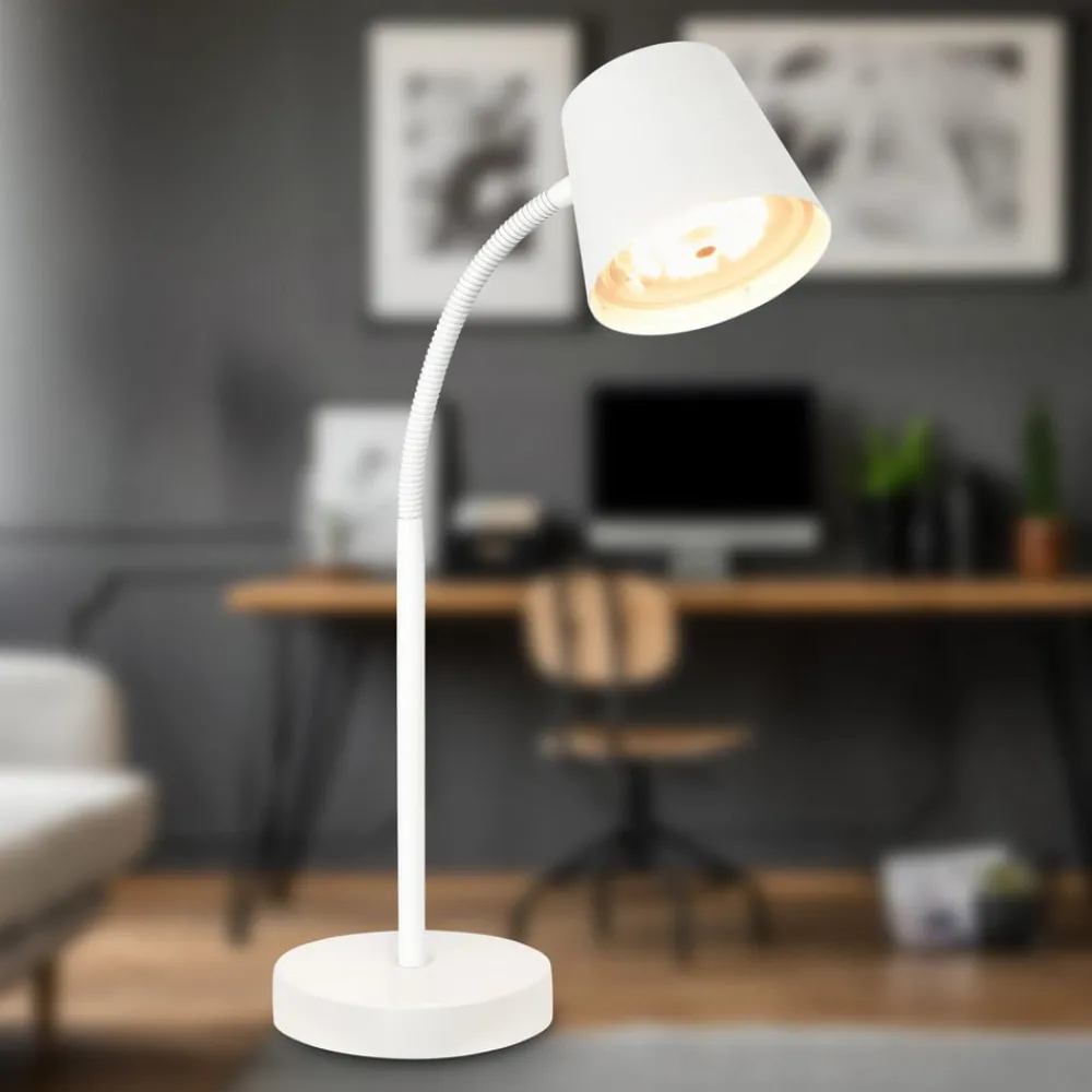 Arbejdsrum/Kontor|Bordlamper ^ Briloner Biwo LED-bordlampe, hvid, berøringsdæmper, metal