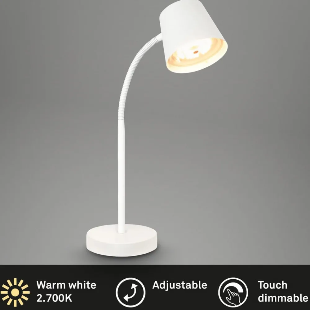 Arbejdsrum/Kontor|Bordlamper ^ Briloner Biwo LED-bordlampe, hvid, berøringsdæmper, metal