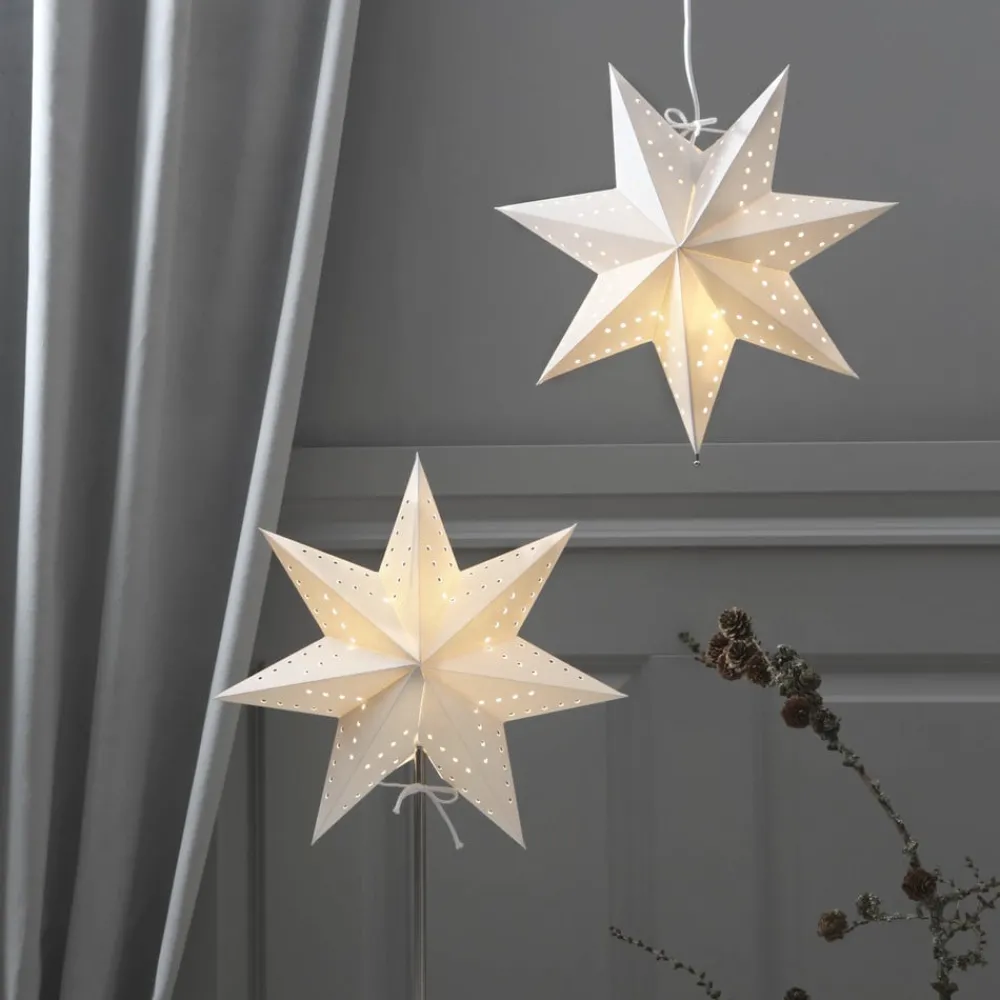 Dekorationsbelysning|Julepynt ^ STAR TRADING Bobo papirstjerne, 7-takket, hvid, Ø 34 cm