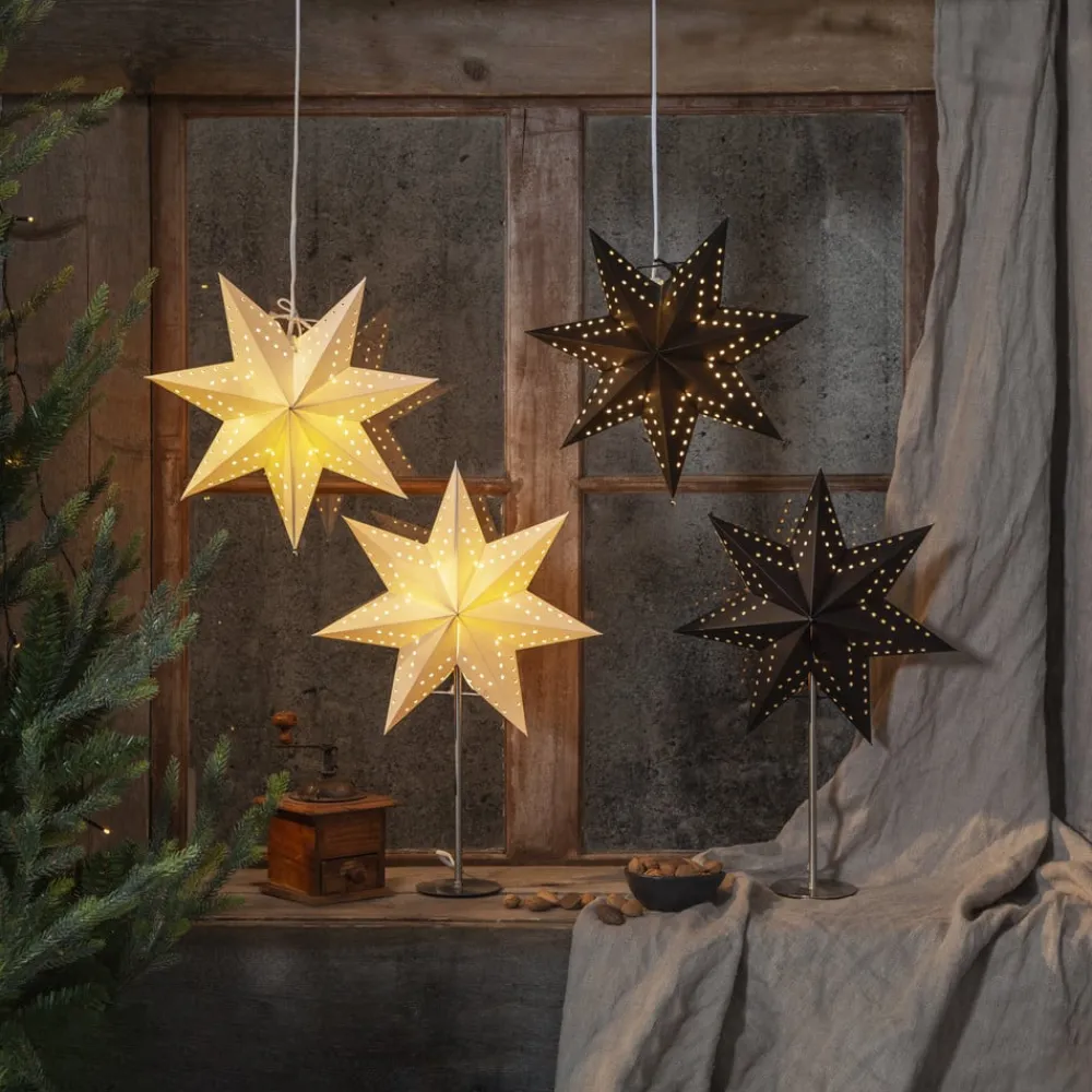 Dekorationsbelysning|Julepynt ^ STAR TRADING Bobo papirstjerne, 7-takket, hvid, Ø 34 cm