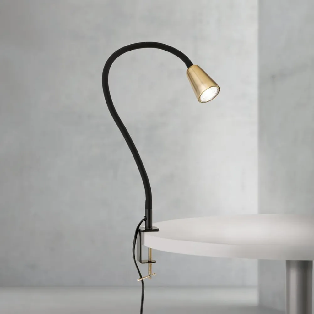 Arbejdsrum/Kontor ^ ORION Bordlampe Dotty, messingfarvet, højde 65 cm, klemme, GU10