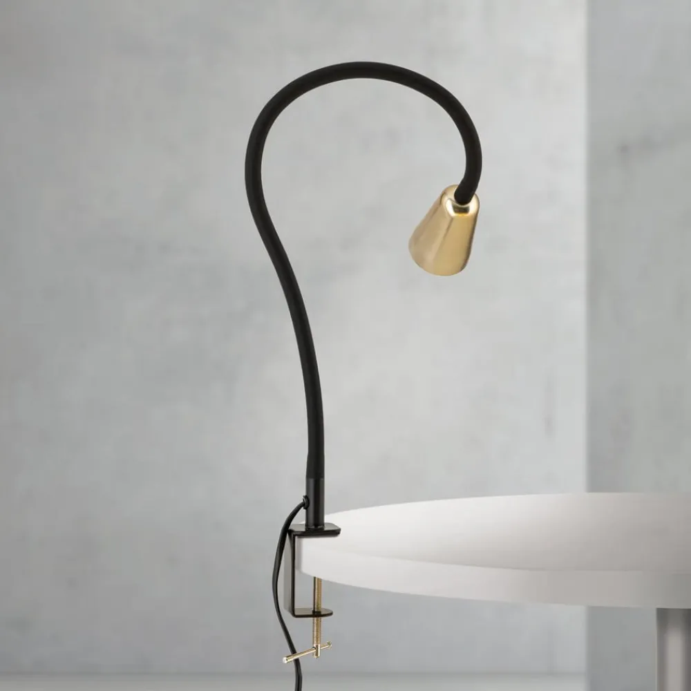 Arbejdsrum/Kontor ^ ORION Bordlampe Dotty, messingfarvet, højde 65 cm, klemme, GU10