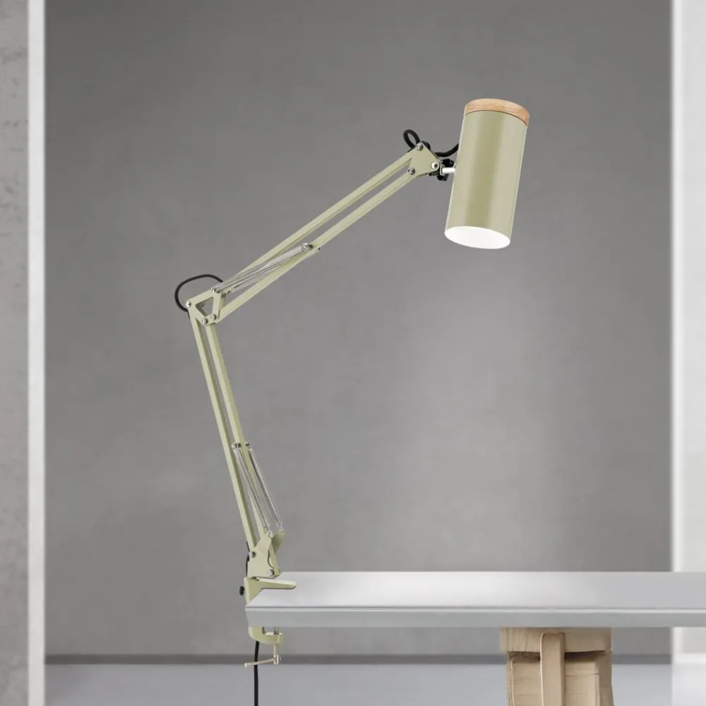 ORION Arbejdsrum/Kontor|Bordlamper > Bordlampe Gili, lysegrøn, klemme, stål, højde 75 cm, E27