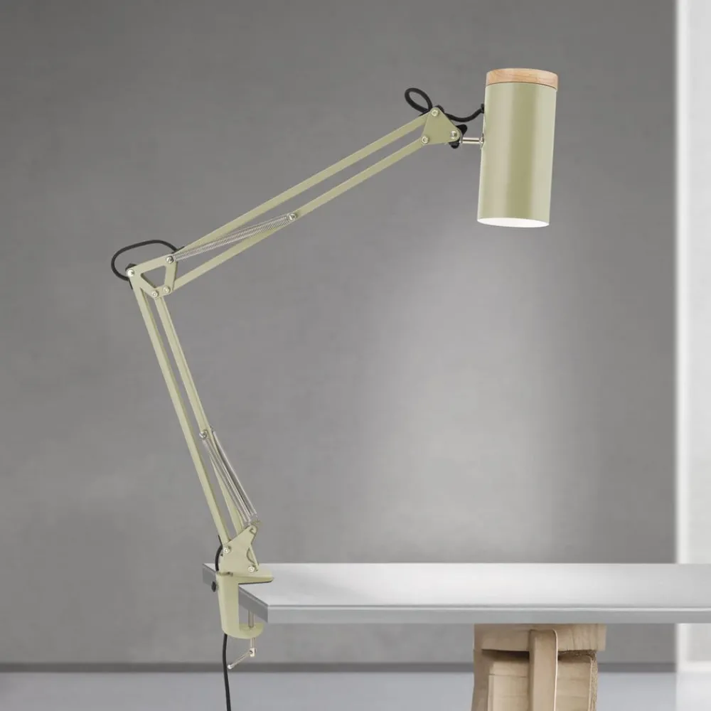 ORION Arbejdsrum/Kontor|Bordlamper > Bordlampe Gili, lysegrøn, klemme, stål, højde 75 cm, E27