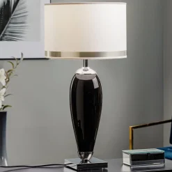 Argon Bordlamper > Bordlampe Lund, sort/hvid, højde 60 cm, tekstil